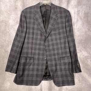 Faconnable Nordstrom Men's 50R Drk Gray Plaid 2 Button Wool/Silk Blazer Italy